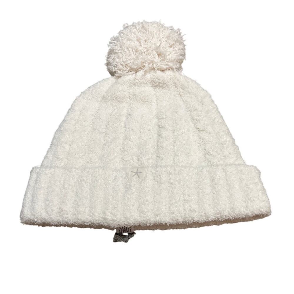 Barefoot Dreams CozyChic Cable Beanie Hat Pom Pom Cream White Womens One Size